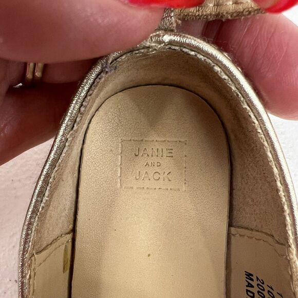 Janie and Jack Size 8 Gold Metallic Bow Ballet Flats Ankle Straps W Buckles - Picture 10 of 14
